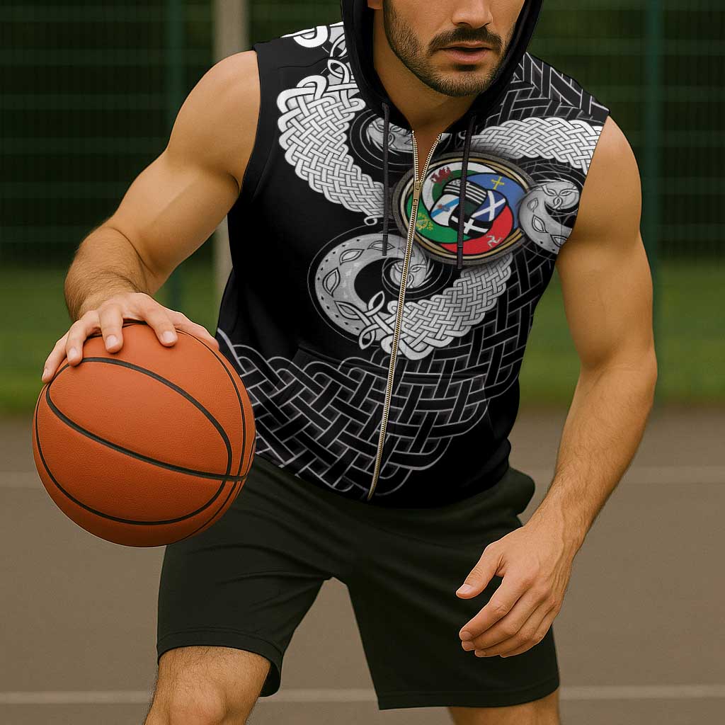 Six Celtic Countries Heritage Sleeveless Zip Hoodie Black Celtic Knot Triskelion - Wonder Print Shop