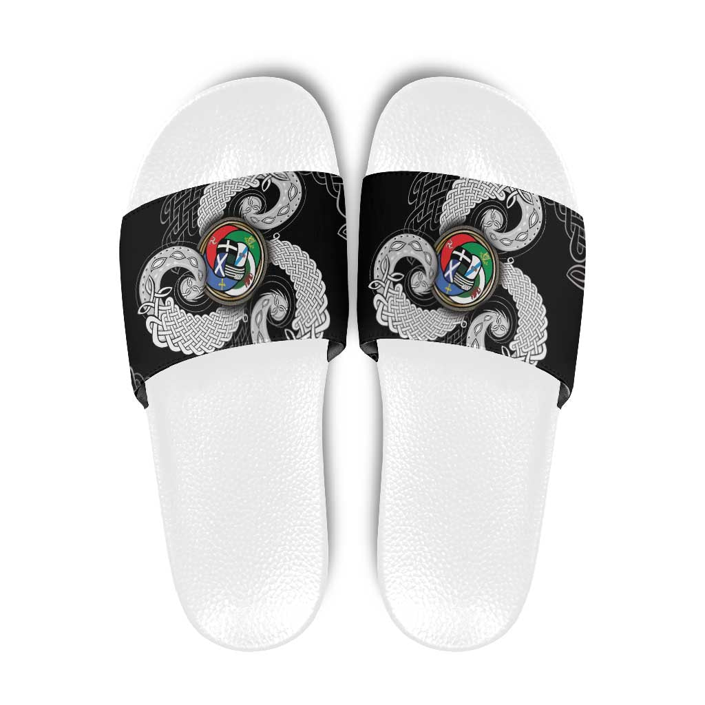 Six Celtic Countries Heritage Slide Sandals Black Celtic Knot Triskelion - Wonder Print Shop
