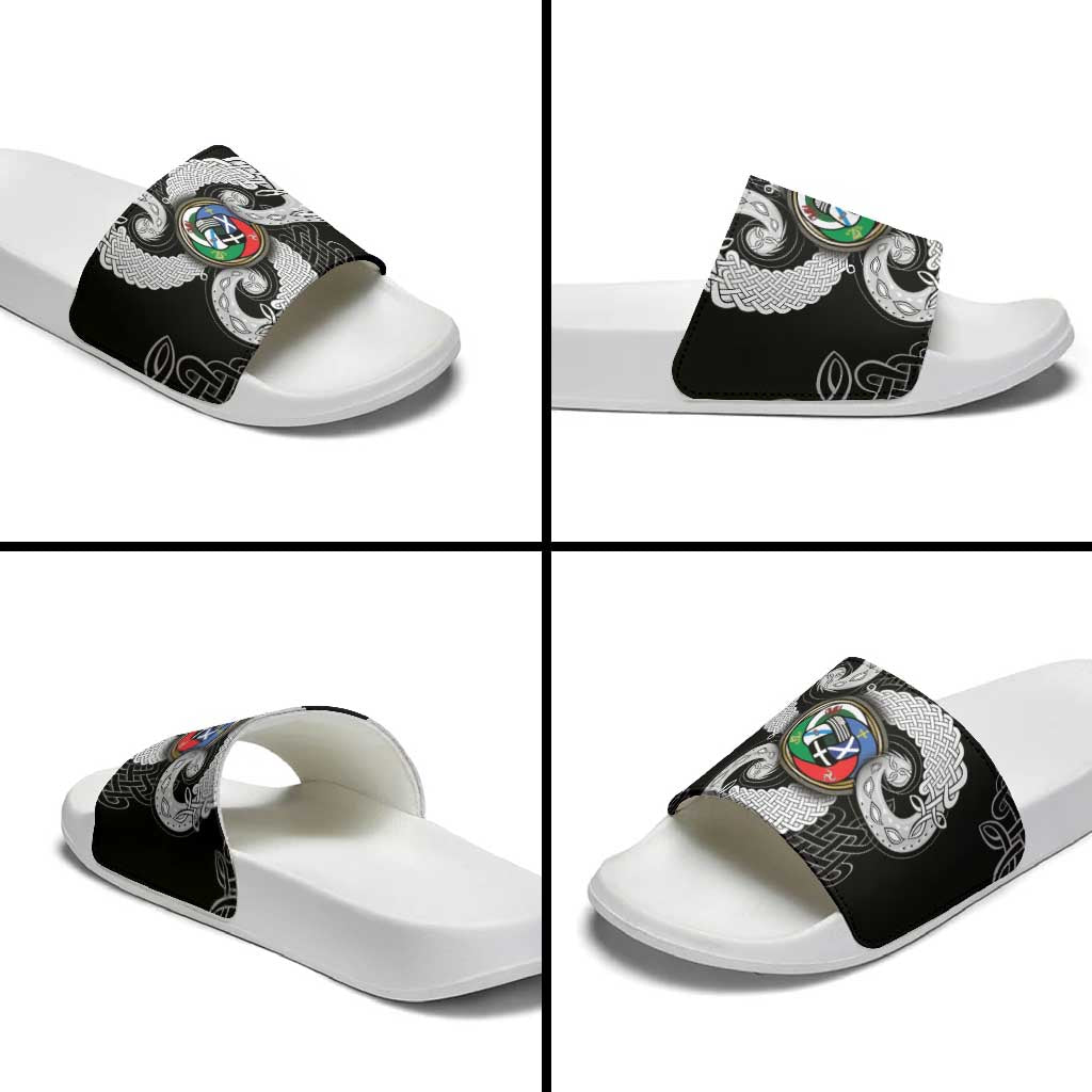 Six Celtic Countries Heritage Slide Sandals Black Celtic Knot Triskelion - Wonder Print Shop
