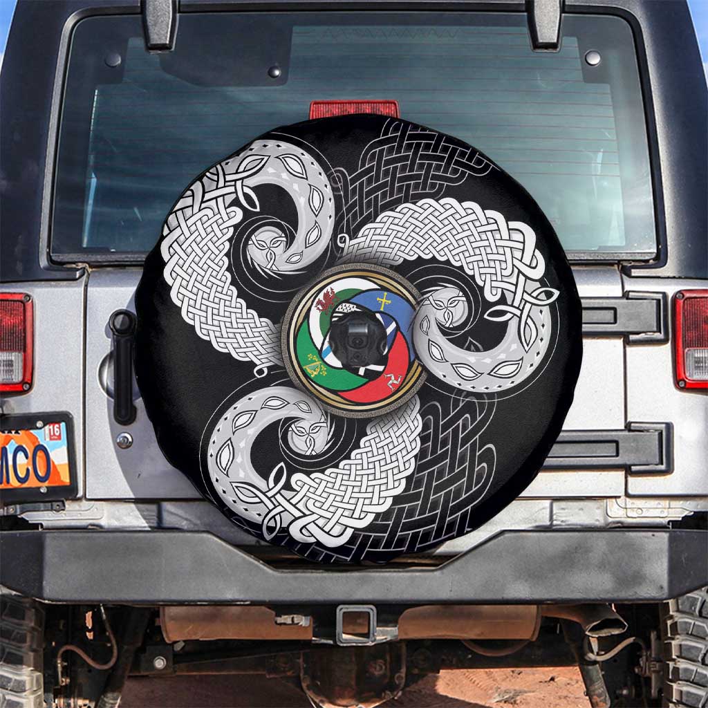 Six Celtic Countries Heritage Spare Tire Cover Black Celtic Knot Triskelion - Wonder Print Shop