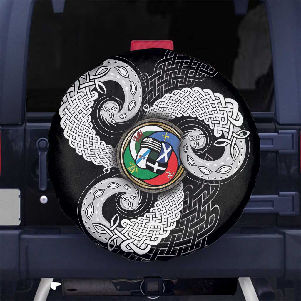 Six Celtic Countries Heritage Spare Tire Cover Black Celtic Knot Triskelion - Wonder Print Shop