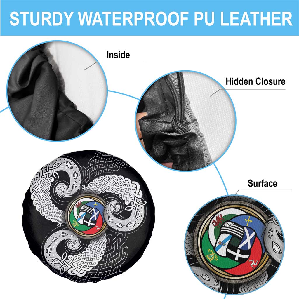 Six Celtic Countries Heritage Spare Tire Cover Black Celtic Knot Triskelion - Wonder Print Shop