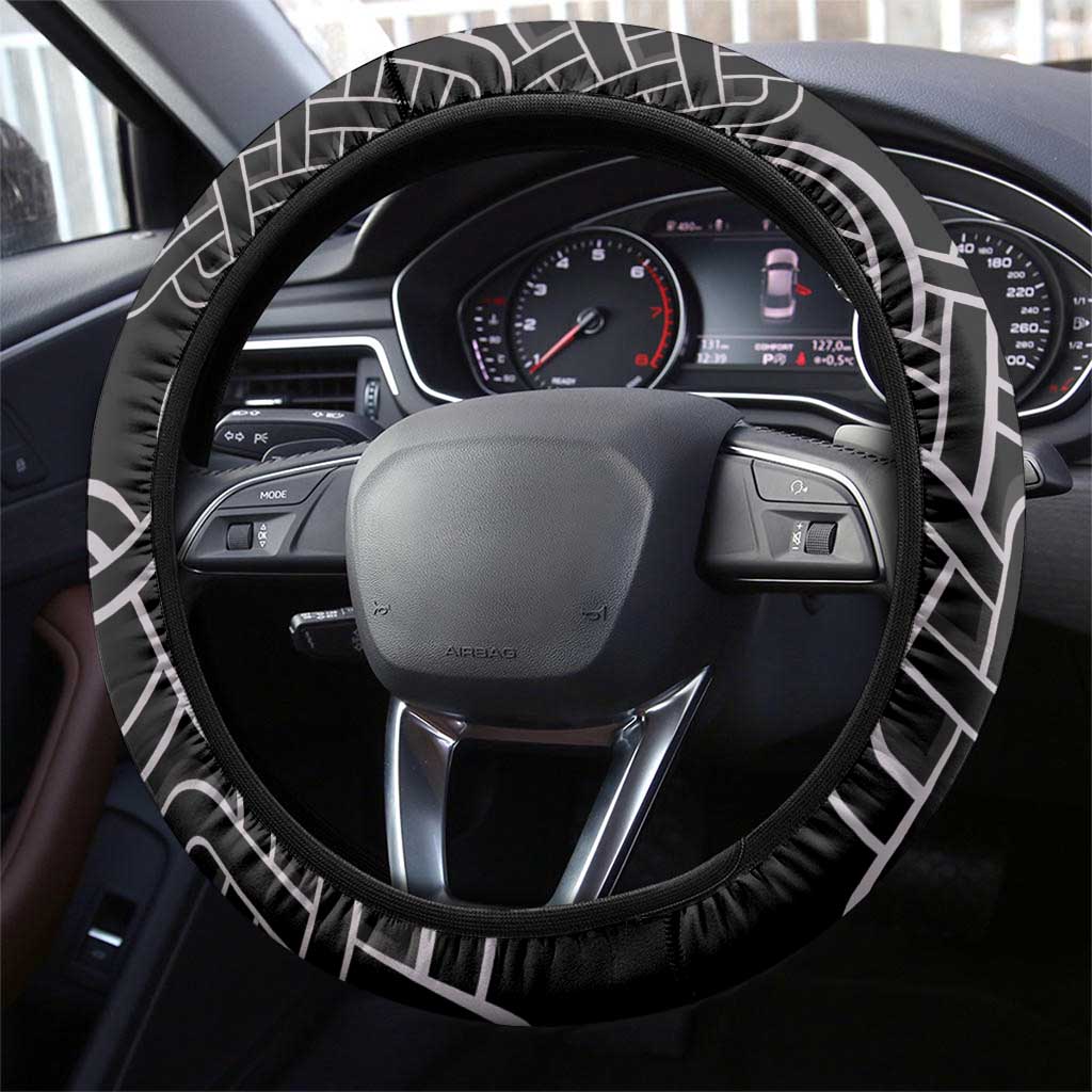 Six Celtic Countries Heritage Steering Wheel Cover Black Celtic Knot Triskelion - Wonder Print Shop