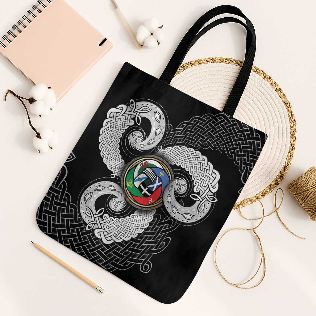 Six Celtic Countries Heritage Tote Bag Black Celtic Knot Triskelion - Wonder Print Shop