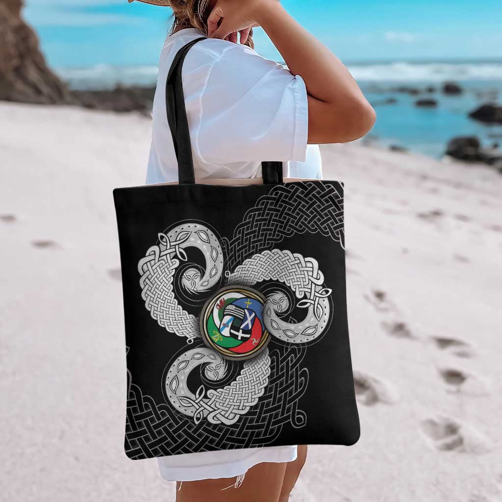 Six Celtic Countries Heritage Tote Bag Black Celtic Knot Triskelion - Wonder Print Shop