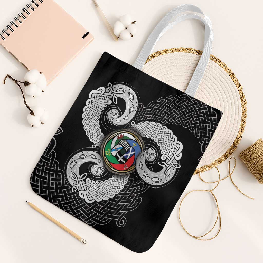 Six Celtic Countries Heritage Tote Bag Black Celtic Knot Triskelion - Wonder Print Shop