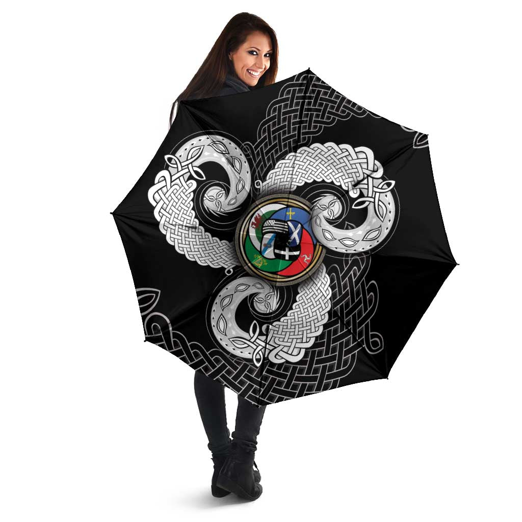 Six Celtic Countries Heritage Umbrella Black Celtic Knot Triskelion - Wonder Print Shop
