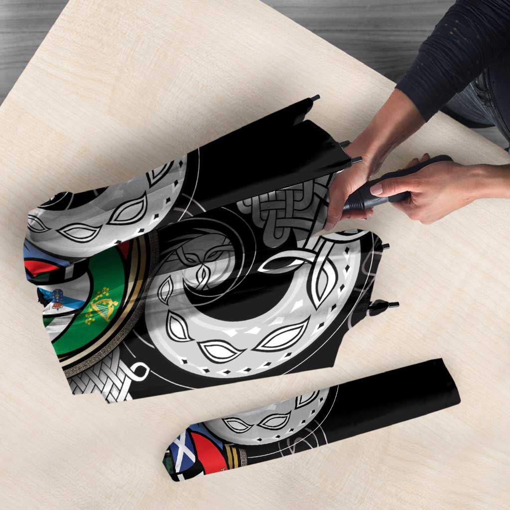 Six Celtic Countries Heritage Umbrella Black Celtic Knot Triskelion - Wonder Print Shop