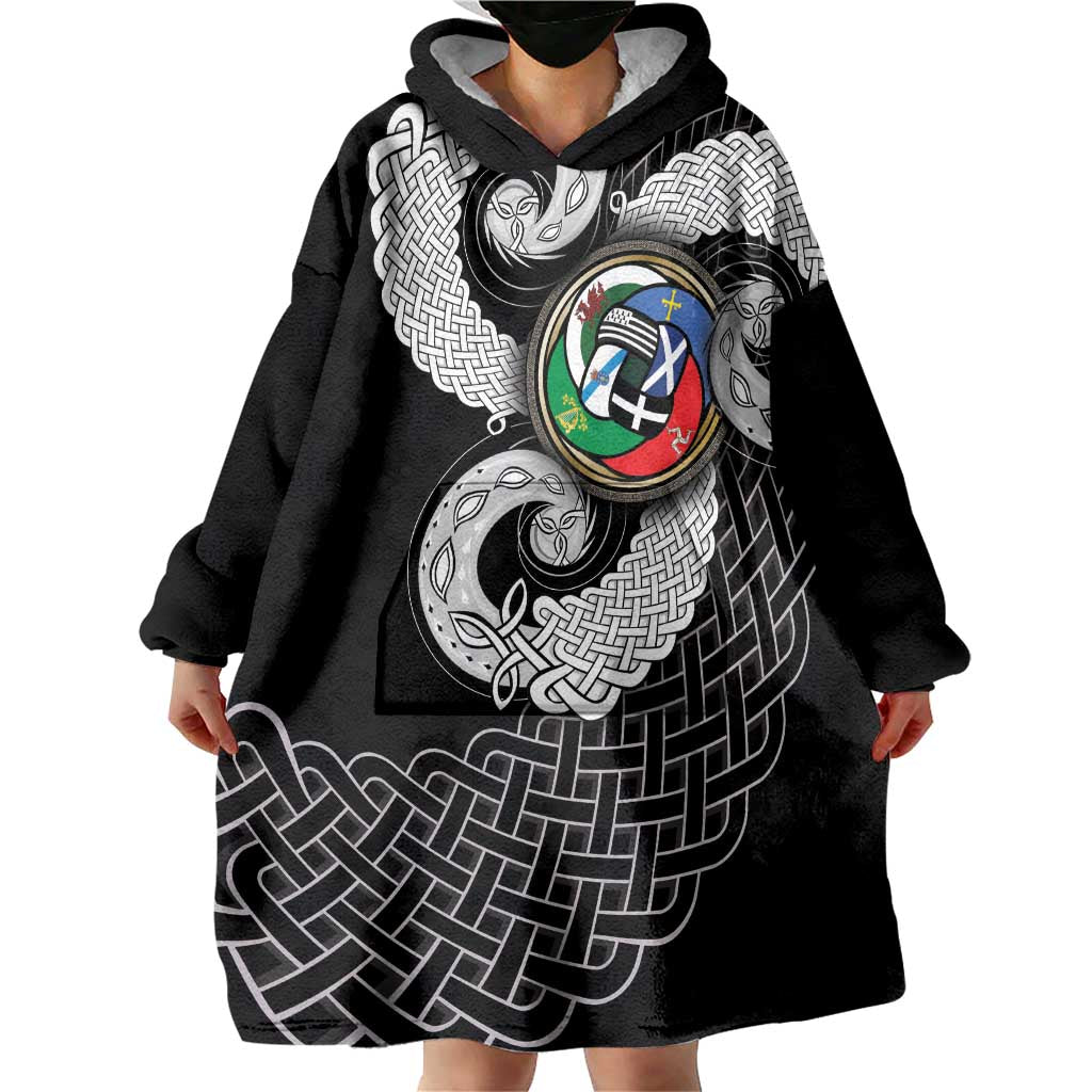 Six Celtic Countries Heritage Wearable Blanket Hoodie Black Celtic Knot Triskelion - Wonder Print Shop