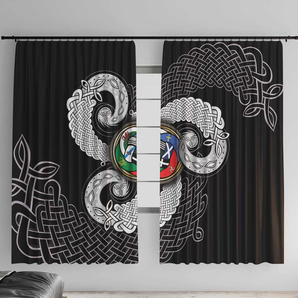 Six Celtic Countries Heritage Window Curtain Black Celtic Knot Triskelion - Wonder Print Shop