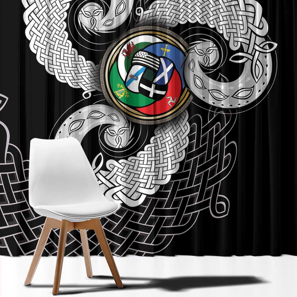 Six Celtic Countries Heritage Window Curtain Black Celtic Knot Triskelion - Wonder Print Shop