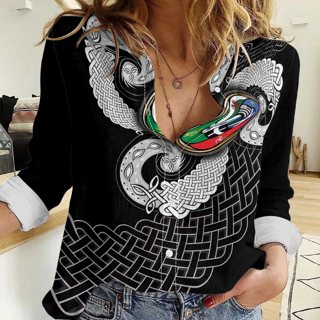 Six Celtic Countries Heritage Women Casual Shirt Black Celtic Knot Triskelion - Wonder Print Shop