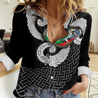 Six Celtic Countries Heritage Women Casual Shirt Black Celtic Knot Triskelion - Wonder Print Shop