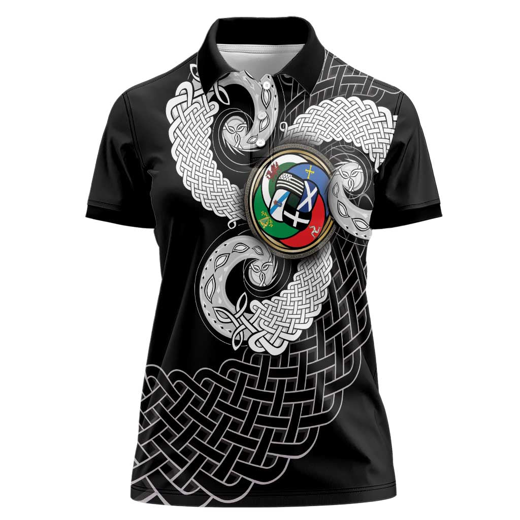 Six Celtic Countries Heritage Women Polo Shirt Black Celtic Knot Triskelion - Wonder Print Shop