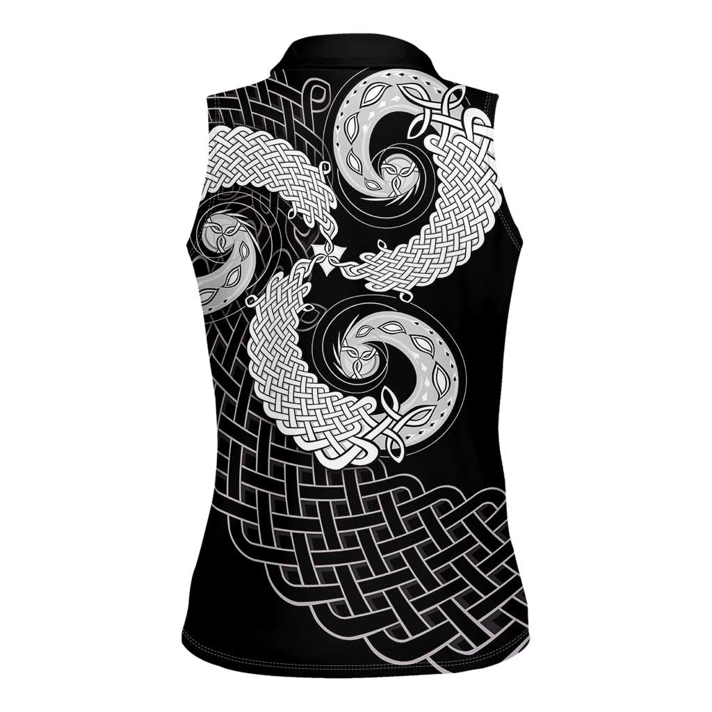 Six Celtic Countries Heritage Women Sleeveless Polo Shirt Black Celtic Knot Triskelion - Wonder Print Shop