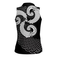 Six Celtic Countries Heritage Women Sleeveless Polo Shirt Black Celtic Knot Triskelion - Wonder Print Shop