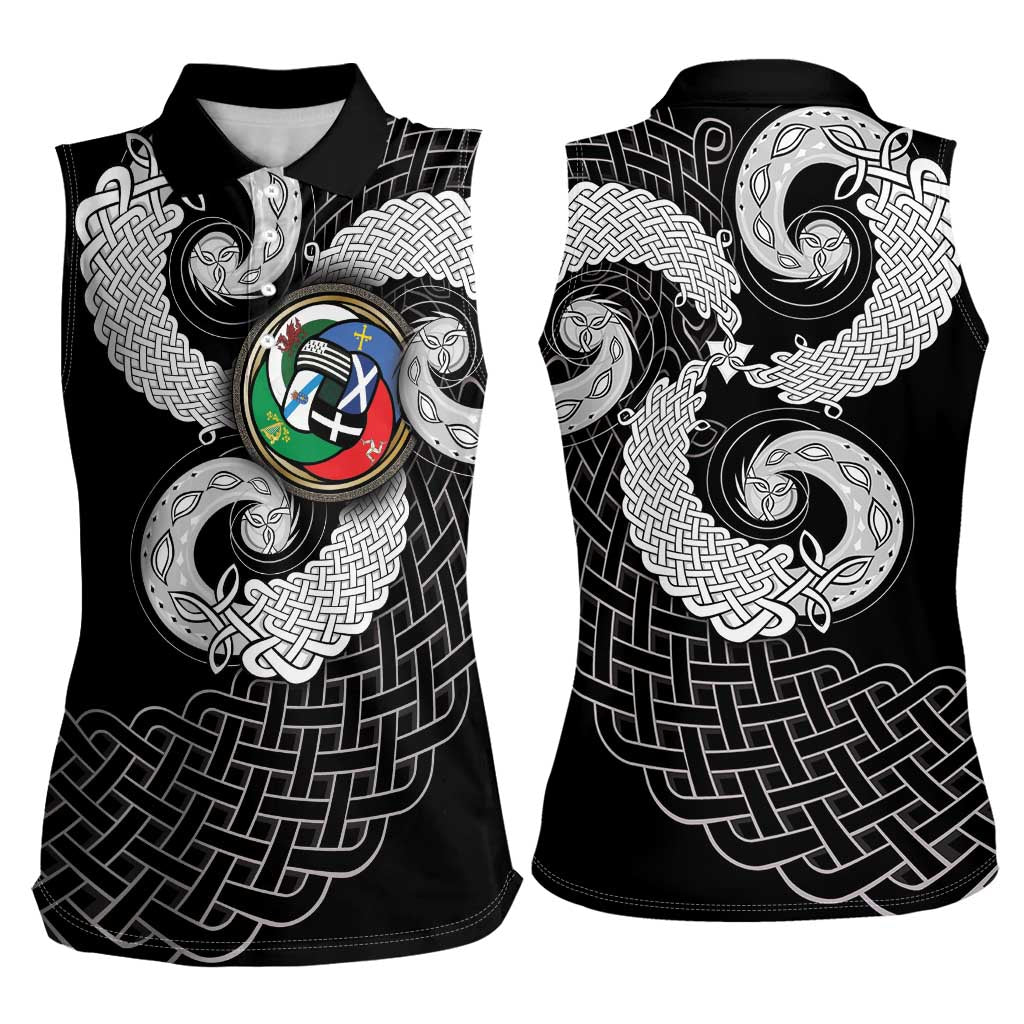 Six Celtic Countries Heritage Women Sleeveless Polo Shirt Black Celtic Knot Triskelion - Wonder Print Shop