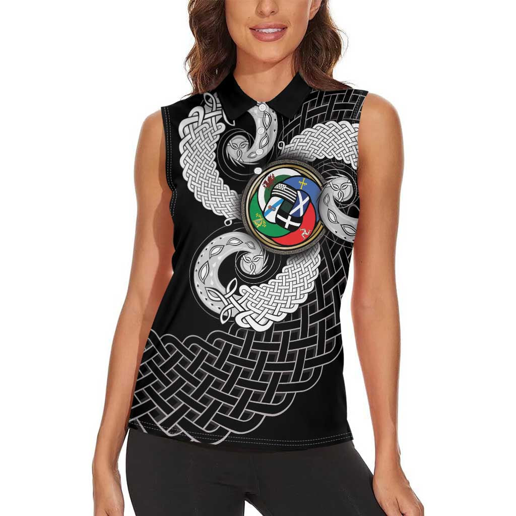 Six Celtic Countries Heritage Women Sleeveless Polo Shirt Black Celtic Knot Triskelion - Wonder Print Shop