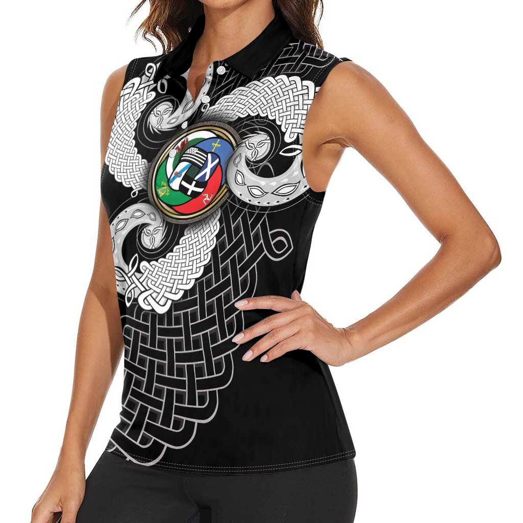 Six Celtic Countries Heritage Women Sleeveless Polo Shirt Black Celtic Knot Triskelion - Wonder Print Shop