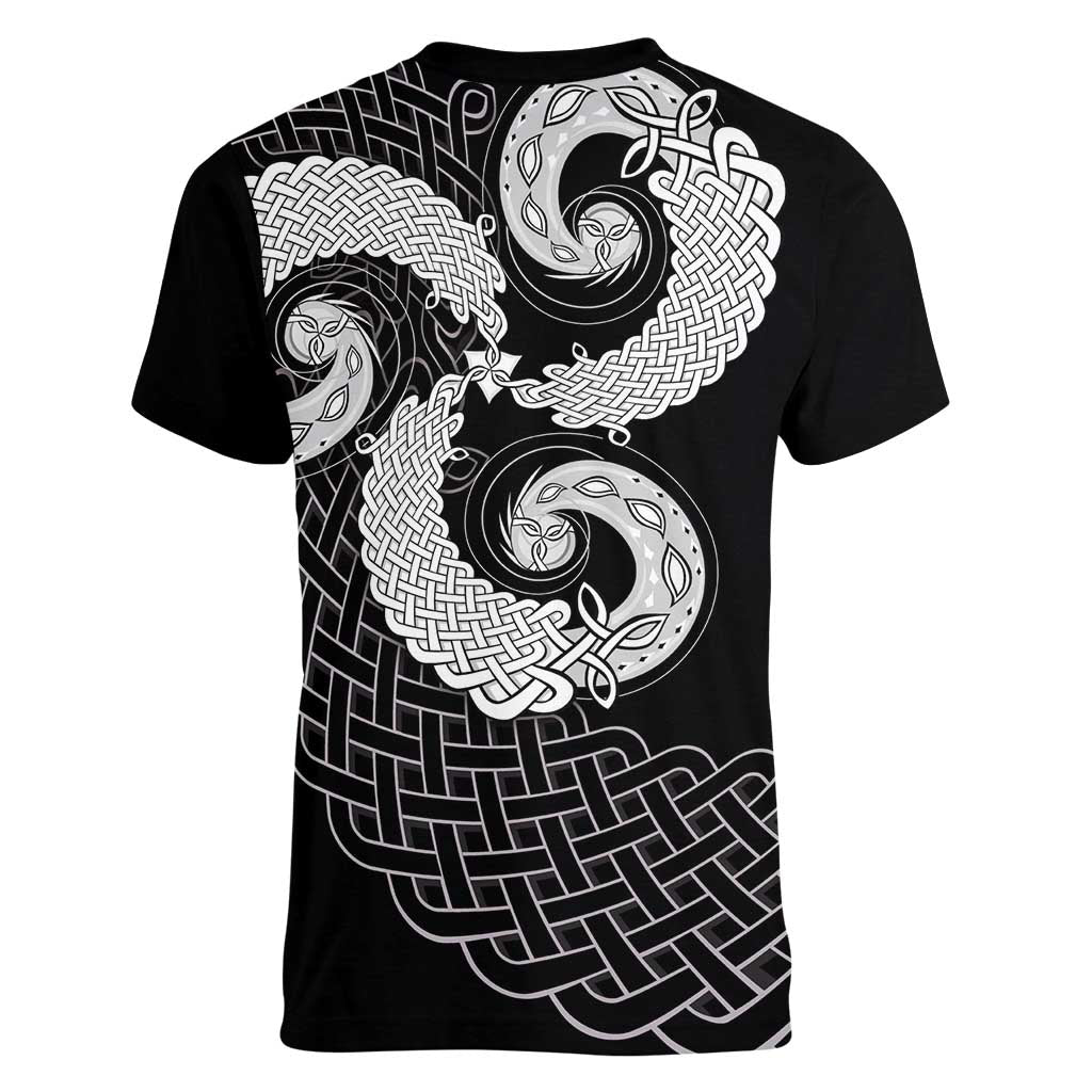 Six Celtic Countries Heritage Women V-Neck T-Shirt Black Celtic Knot Triskelion - Wonder Print Shop