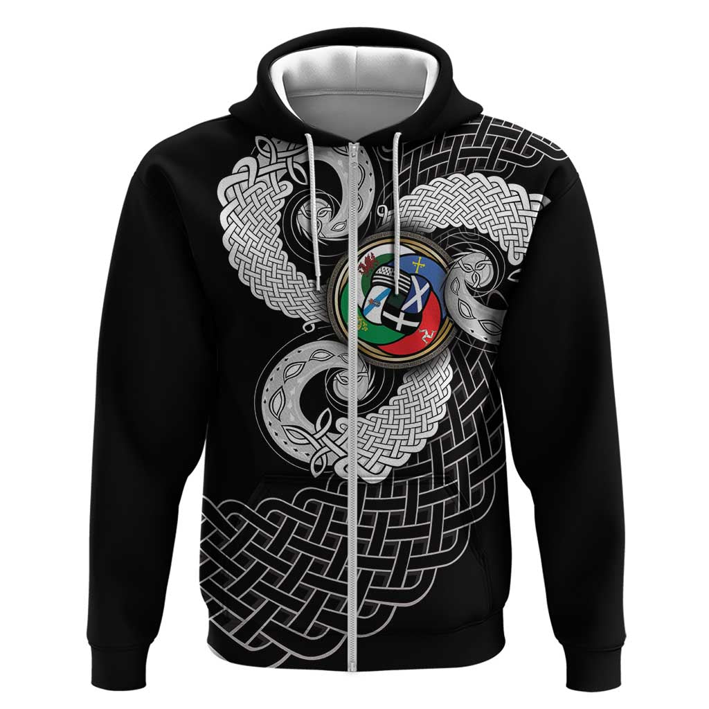 Six Celtic Countries Heritage Zip Hoodie Black Celtic Knot Triskelion - Wonder Print Shop