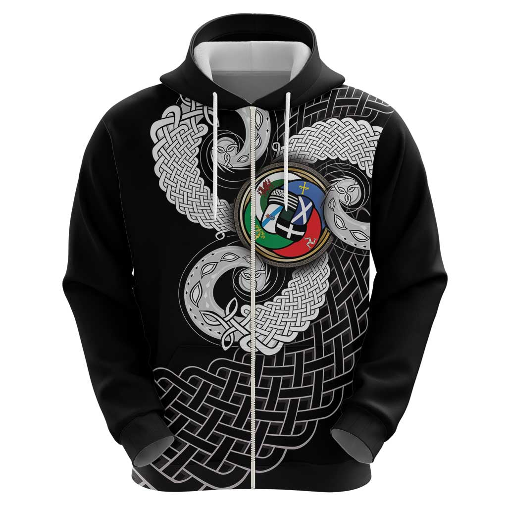 Six Celtic Countries Heritage Zip Hoodie Black Celtic Knot Triskelion - Wonder Print Shop