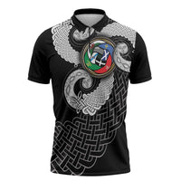 Six Celtic Countries Heritage Zipper Polo Shirt Black Celtic Knot Triskelion - Wonder Print Shop