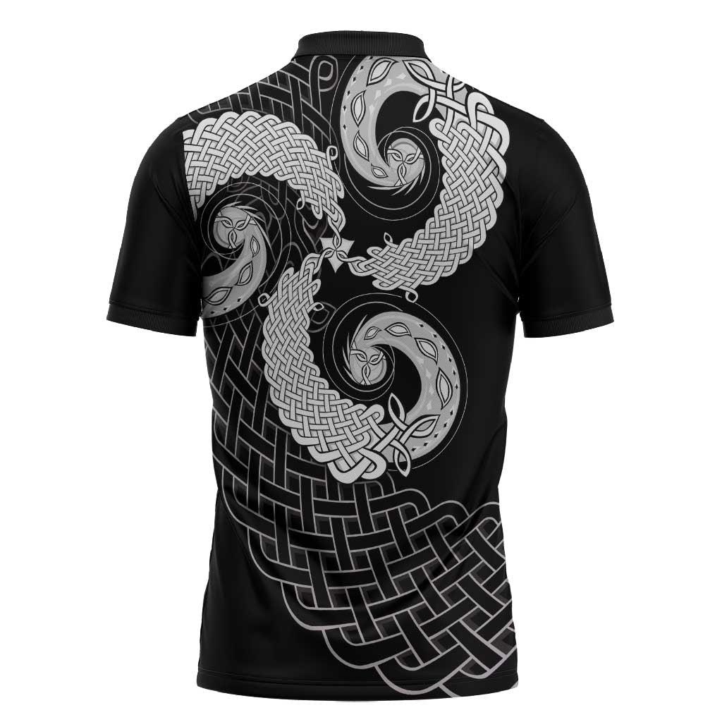 Six Celtic Countries Heritage Zipper Polo Shirt Black Celtic Knot Triskelion - Wonder Print Shop
