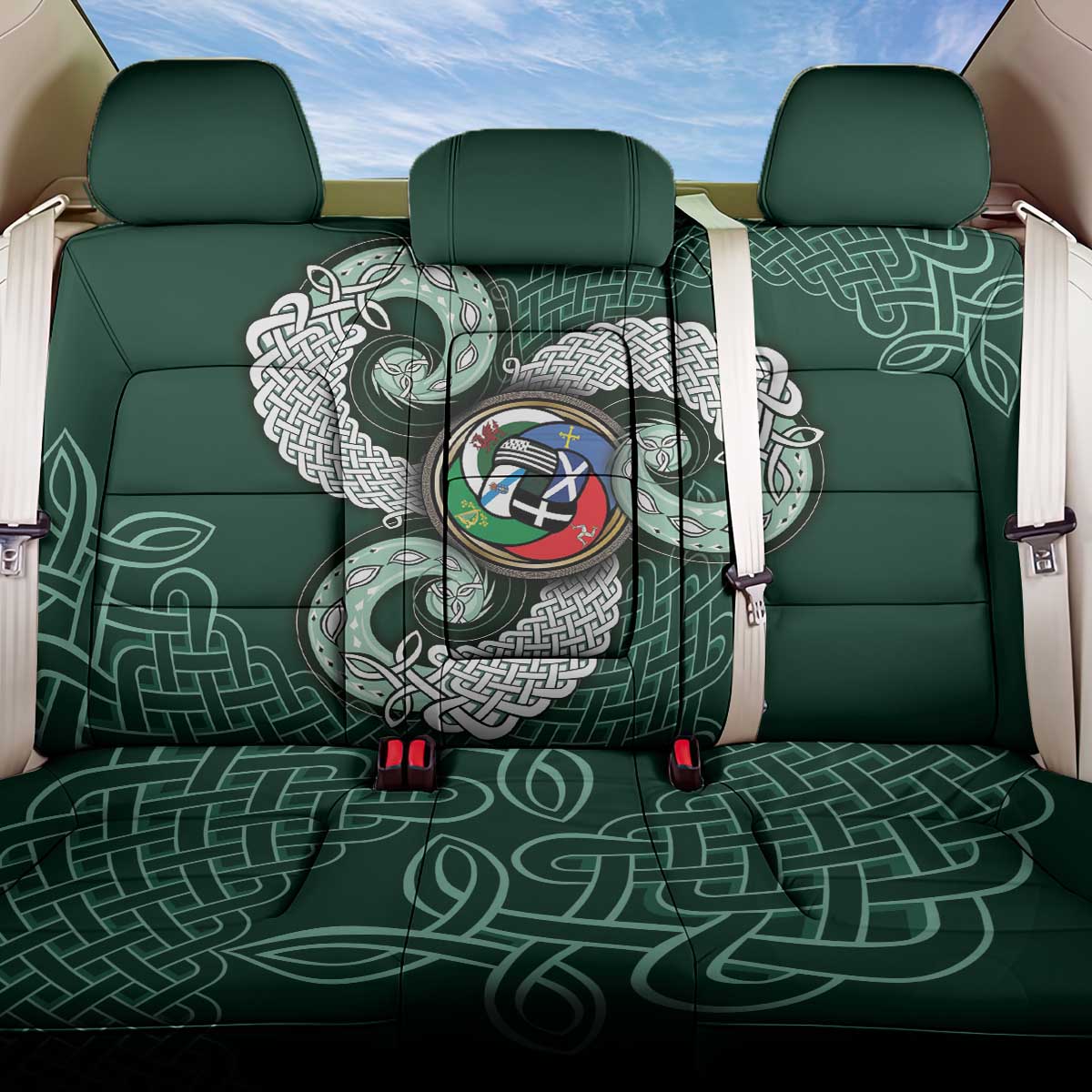Six Celtic Countries Heritage Back Car Seat Cover Green Celtic Knot Triskelion - Wonder Print Shop
