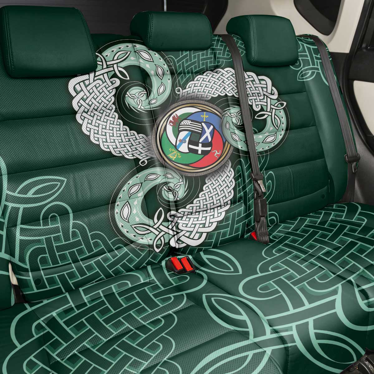 Six Celtic Countries Heritage Back Car Seat Cover Green Celtic Knot Triskelion - Wonder Print Shop