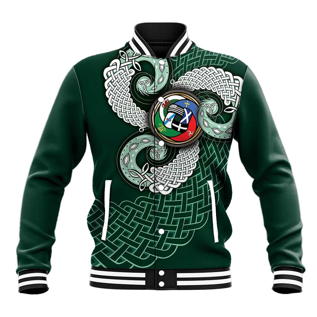 Six Celtic Countries Heritage Baseball Jacket Green Celtic Knot Triskelion - Wonder Print Shop