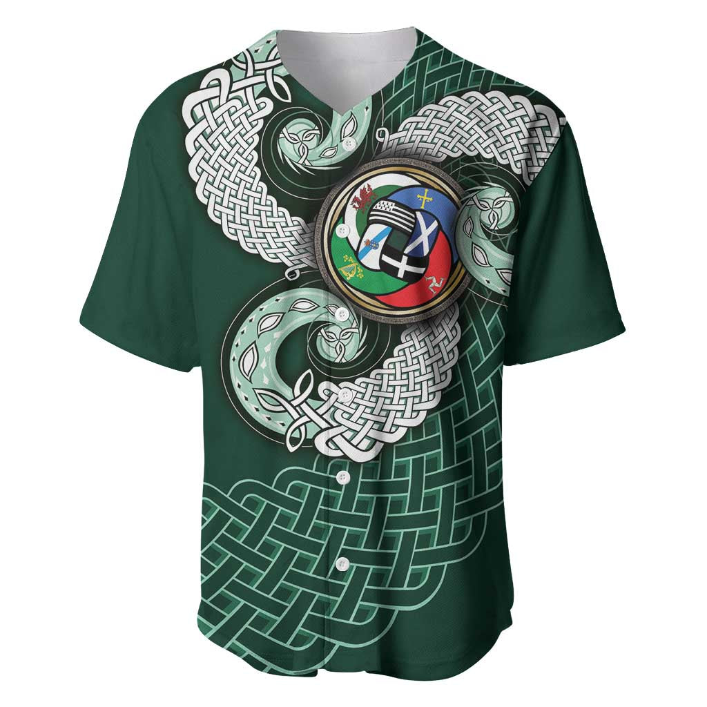 Six Celtic Countries Heritage Baseball Jersey Green Celtic Knot Triskelion - Wonder Print Shop