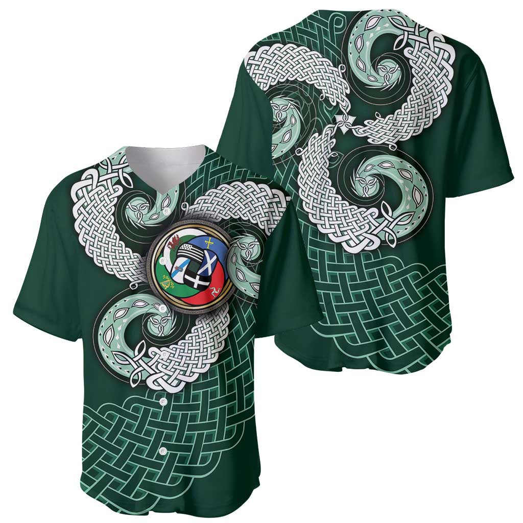 Six Celtic Countries Heritage Baseball Jersey Green Celtic Knot Triskelion - Wonder Print Shop