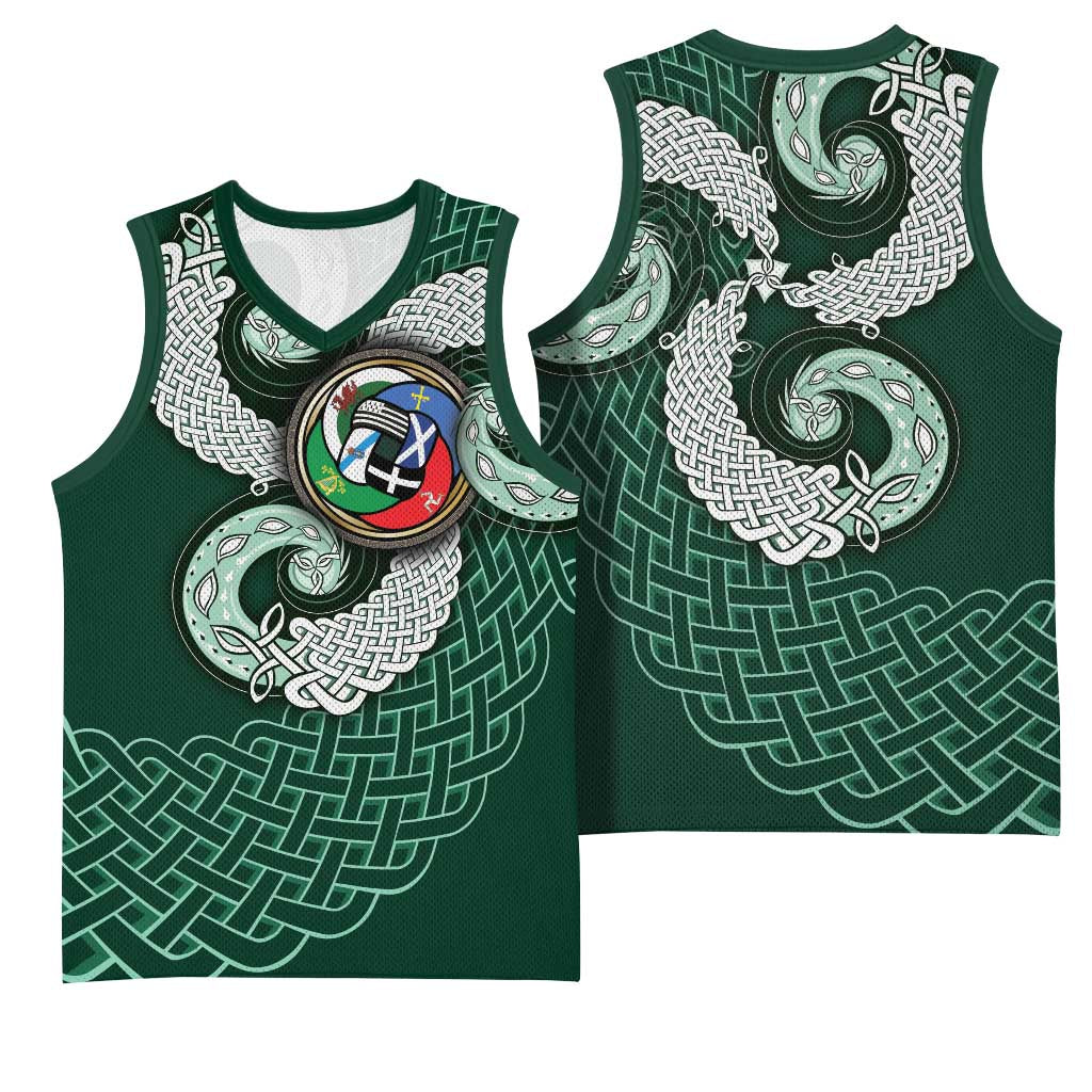 Six Celtic Countries Heritage Basketball Jersey Green Celtic Knot Triskelion - Wonder Print Shop