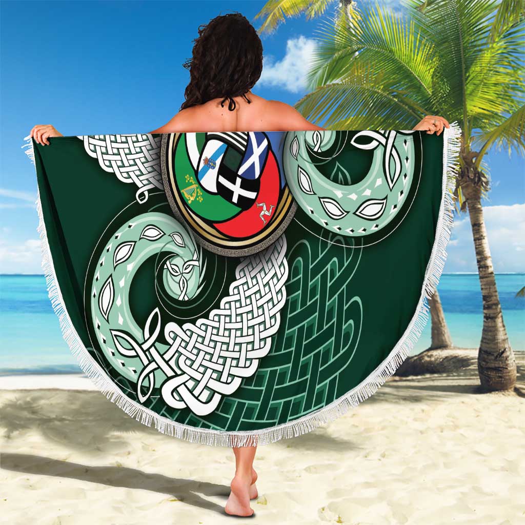 Six Celtic Countries Heritage Beach Blanket Green Celtic Knot Triskelion - Wonder Print Shop