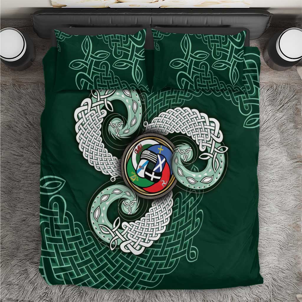 Six Celtic Countries Heritage Bedding Set Green Celtic Knot Triskelion - Wonder Print Shop