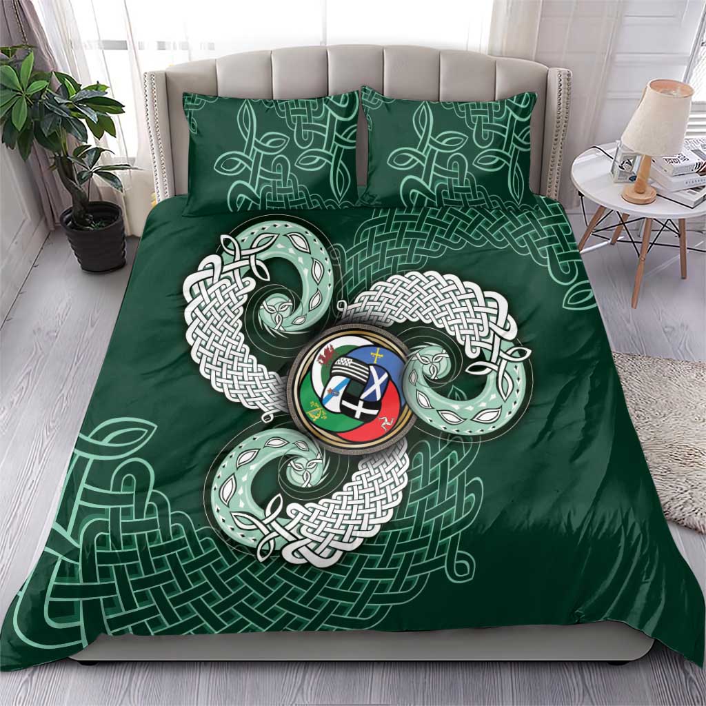 Six Celtic Countries Heritage Bedding Set Green Celtic Knot Triskelion - Wonder Print Shop