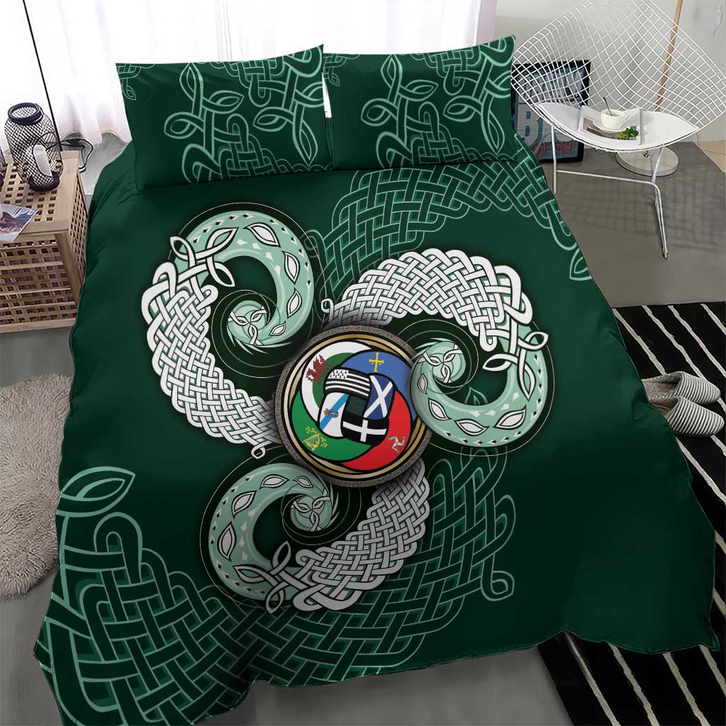 Six Celtic Countries Heritage Bedding Set Green Celtic Knot Triskelion - Wonder Print Shop