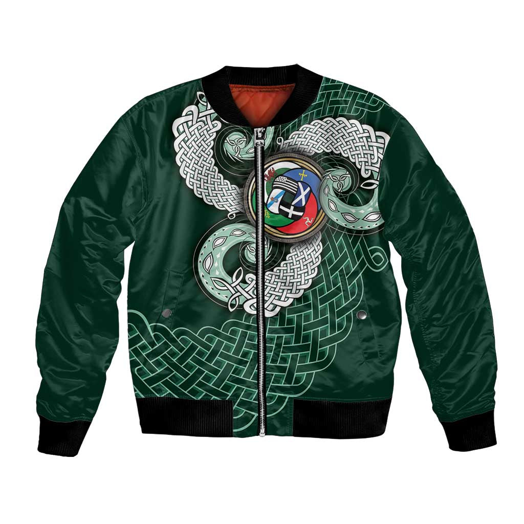 Six Celtic Countries Heritage Bomber Jacket Green Celtic Knot Triskelion - Wonder Print Shop