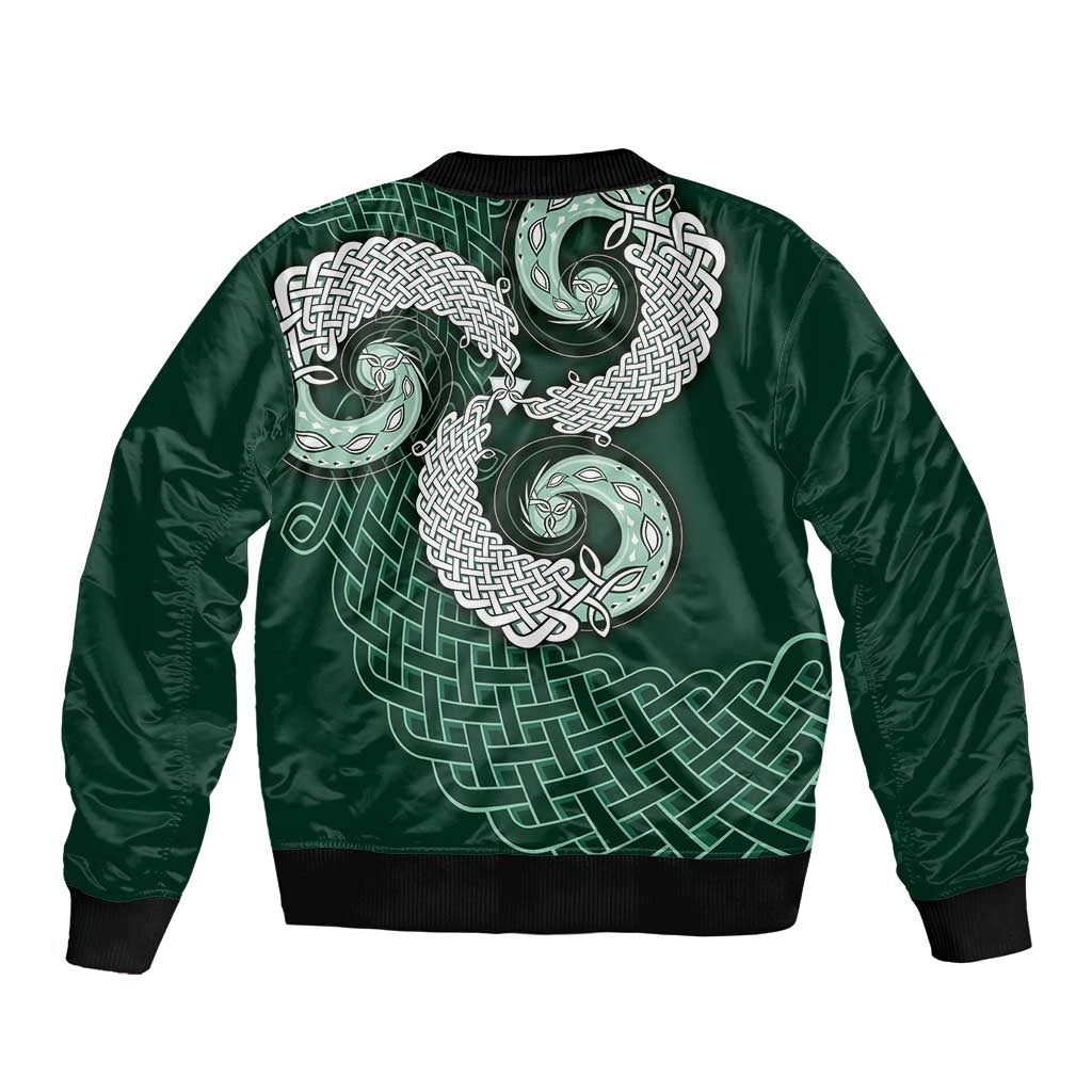 Six Celtic Countries Heritage Bomber Jacket Green Celtic Knot Triskelion - Wonder Print Shop