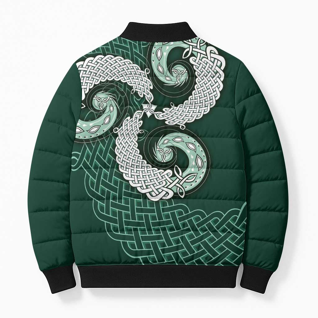 Six Celtic Countries Heritage Bomber Puffer Jacket Green Celtic Knot Triskelion - Wonder Print Shop
