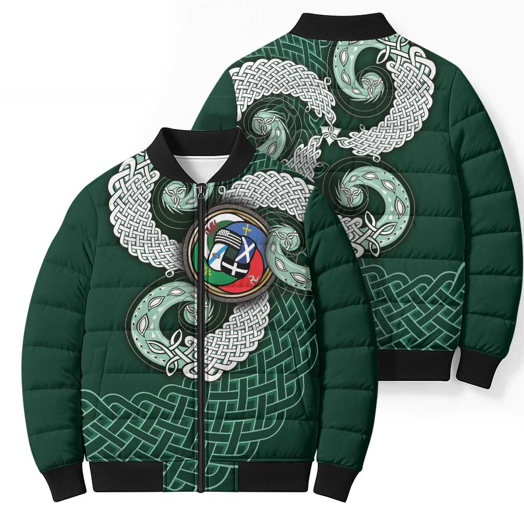 Six Celtic Countries Heritage Bomber Puffer Jacket Green Celtic Knot Triskelion - Wonder Print Shop