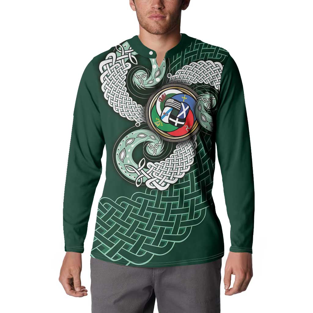 Six Celtic Countries Heritage Button Sweatshirt Green Celtic Knot Triskelion - Wonder Print Shop