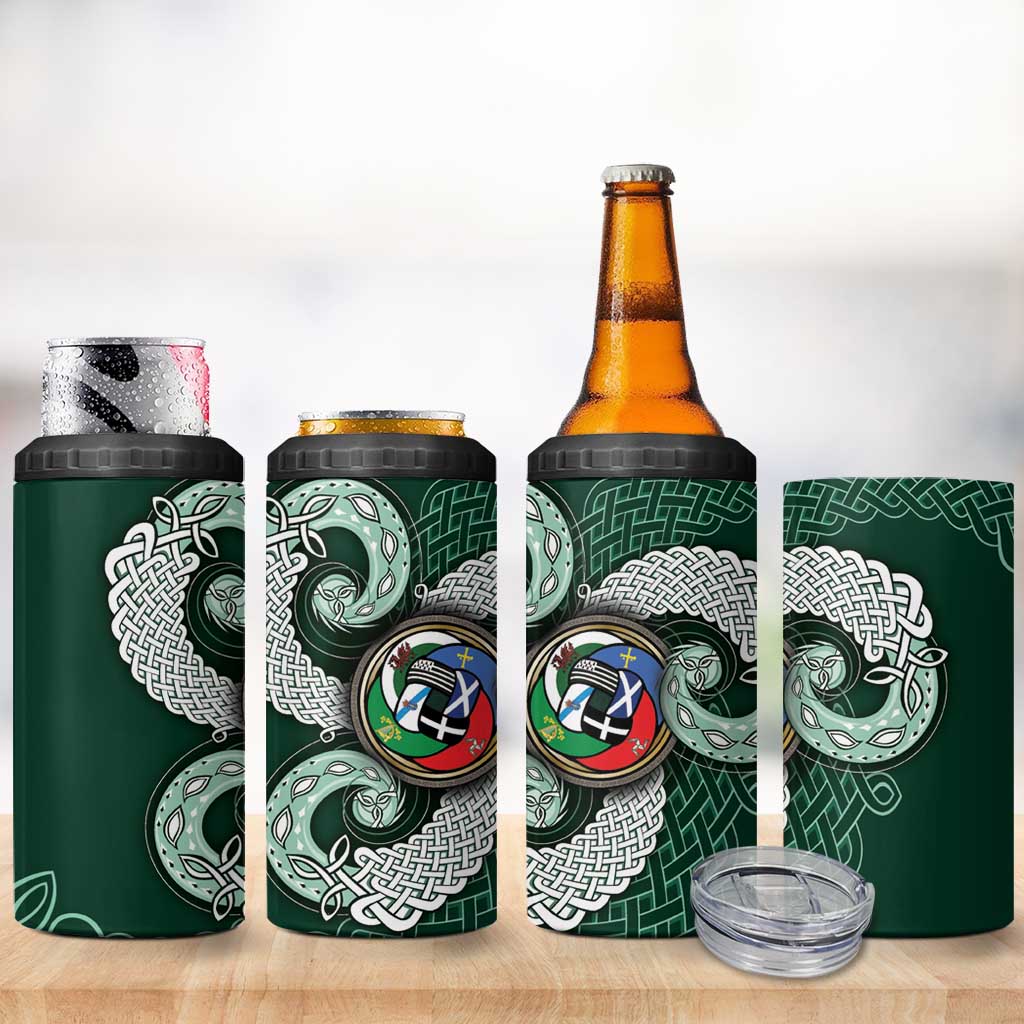 Six Celtic Countries Heritage 4 in 1 Can Cooler Tumbler Green Celtic Knot Triskelion - Wonder Print Shop