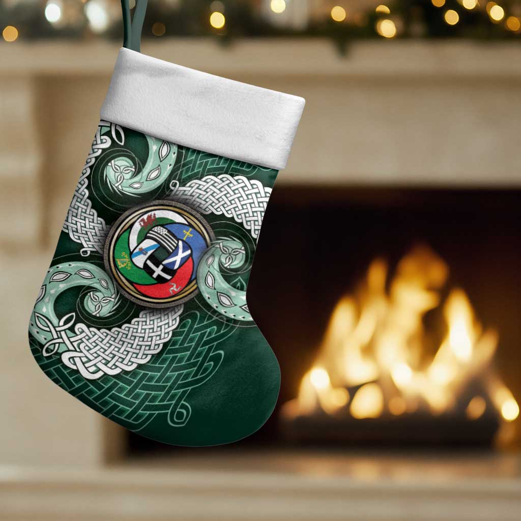 Six Celtic Countries Heritage Christmas Stocking Green Celtic Knot Triskelion - Wonder Print Shop