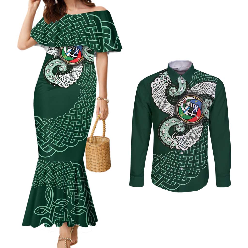 Six Celtic Countries Heritage Couples Matching Mermaid Dress and Long Sleeve Button Shirt Green Celtic Knot Triskelion - Wonder Print Shop