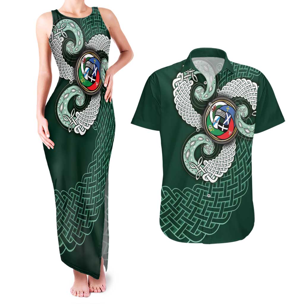 Six Celtic Countries Heritage Couples Matching Tank Maxi Dress and Hawaiian Shirt Green Celtic Knot Triskelion - Wonder Print Shop