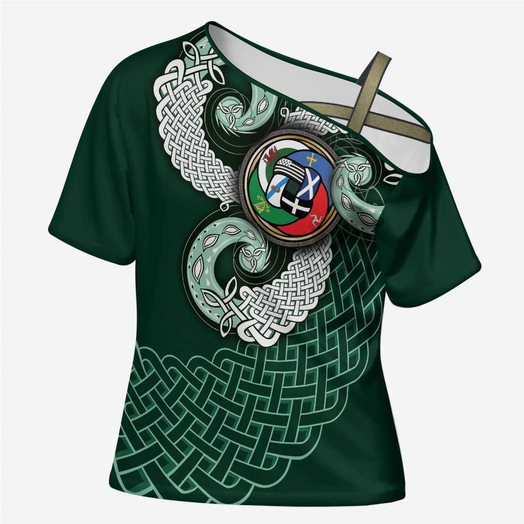 Six Celtic Countries Heritage Cross Shoulder Shirt Green Celtic Knot Triskelion - Wonder Print Shop