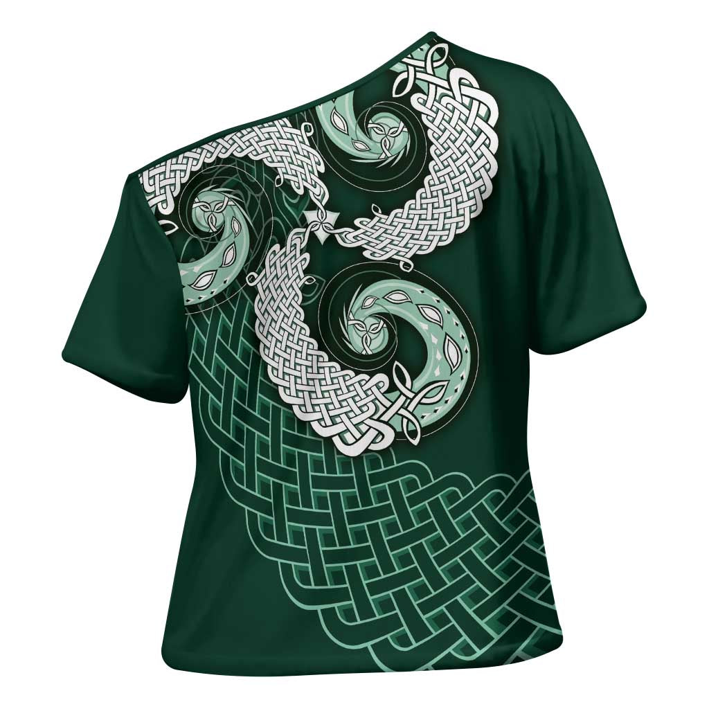 Six Celtic Countries Heritage Cross Shoulder Shirt Green Celtic Knot Triskelion - Wonder Print Shop