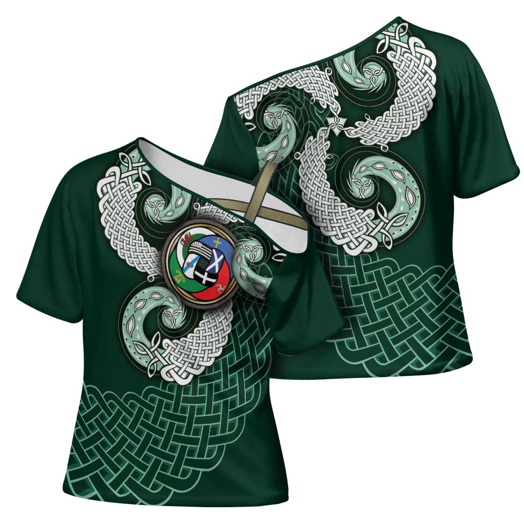 Six Celtic Countries Heritage Cross Shoulder Shirt Green Celtic Knot Triskelion - Wonder Print Shop